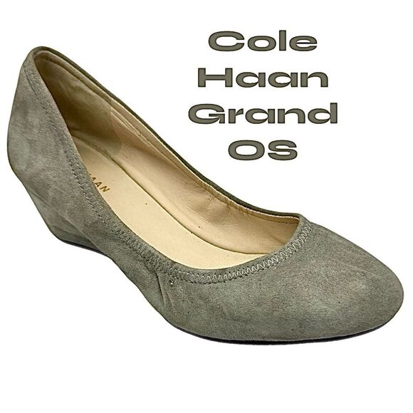 Cole Haan Grand OS Wedge Heels Women’s Size 6 B Gray Suede Slip Ons Pre-Owned - Picture 1 of 11